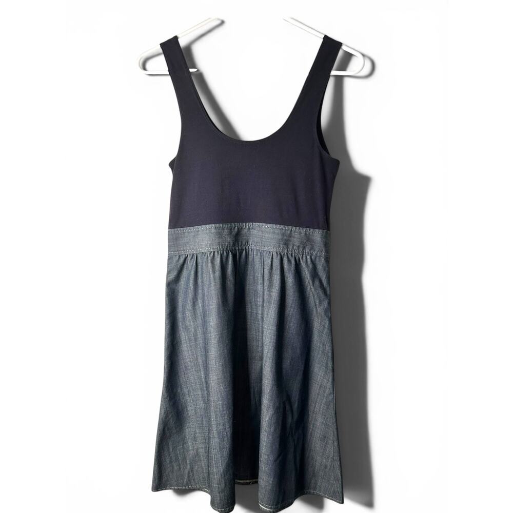 Theory Gray Chambray Denim Two Tone Black Tank Dress Cotton Womens Size 4